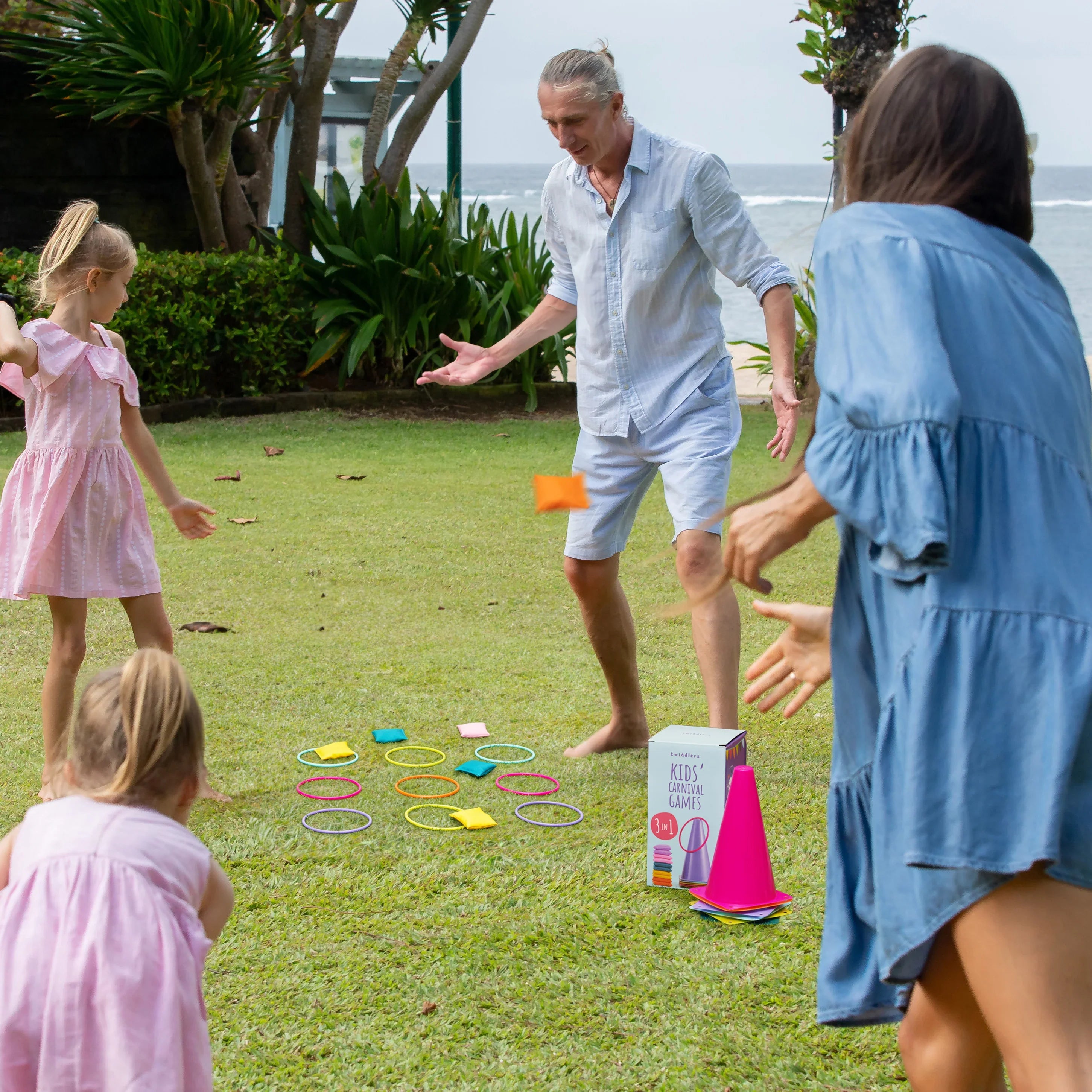 3-in-1 Kids Carnival Outdoor Game Set – Ring Toss, Bean Bag & Hoopla Party Toy for Backyard & Birthday Fun