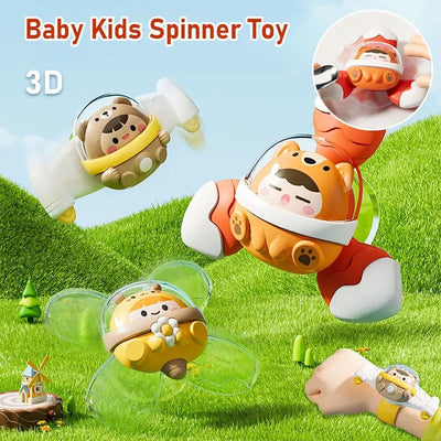 Fidtoy 3-in-1 Space Sensory Fidget Suction Spinning Toy for Toddlers, Plastic Suction Cup Spinner Set for Bath Time, Tabletop Play, Travel, Fine Motor and Sensory Exploration Age 12M+