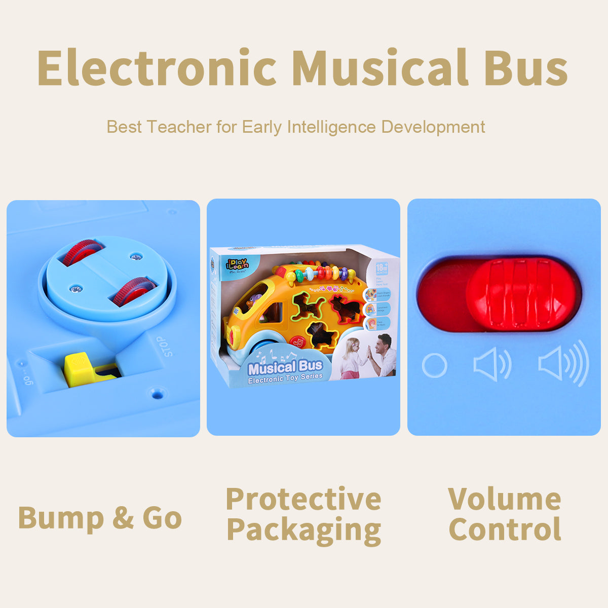 Fidtoy Musical Activity Bus Toy with Animal Puzzle for Toddlers