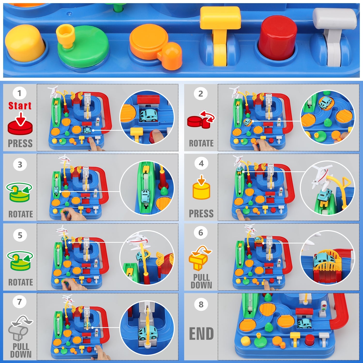Fidtoy Piste d'Aventure pour Voitures avec 4 Mini-Voitures pour Enfants