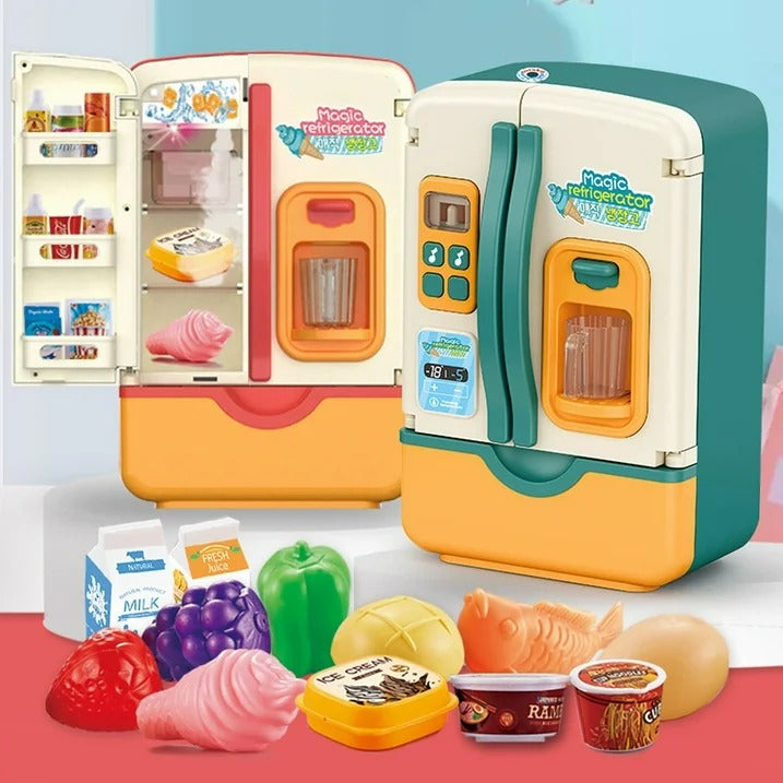 Fidtoy Mini Fridge Refrigerator Pretend Play Toy for Kids Kitchen Role Play Learning Set