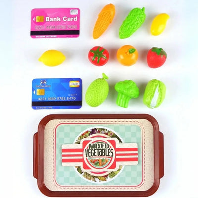 Fidtoy Supermarket Cash Register Pretend Play Kit for Kids | Plastic Checkout Counter Toy Set, Calculator Register, Toy Scanner, Electronic Scale, Fruits & Vegetables, Math Counting & Social Role Play Toy Age 3+
