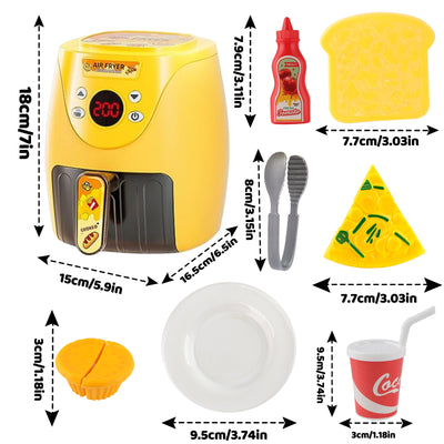 Juego de cocina Freidora de aire para niños, juguete de cocina de simulación con accesorios de cocina, luces y sonidos realistas y comida de juguete