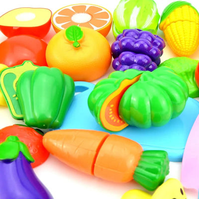 Fidtoy Plastic Mix Vegetables and Fruits Cutting Set 15 Pieces Pretend Kitchen Food Toy for Kids Ages 2-6