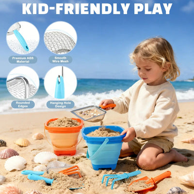 Beach Toys Set - 2-Pack Sandcastle & Beachcombing Kit for Kids 4-8