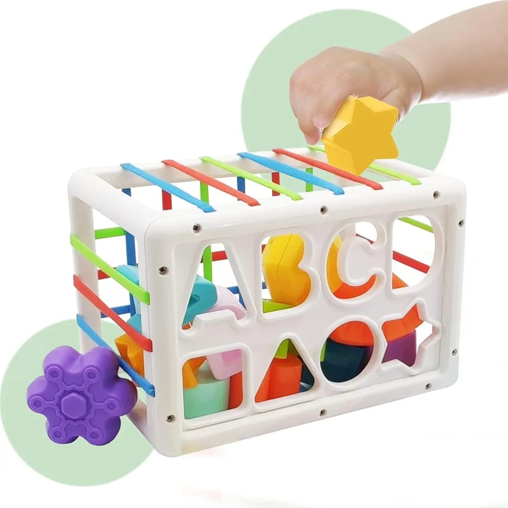 Fidtoy Shape and ABCD Baby Sorting Cube Toy for Toddlers Color Shape Fine Motor Learning