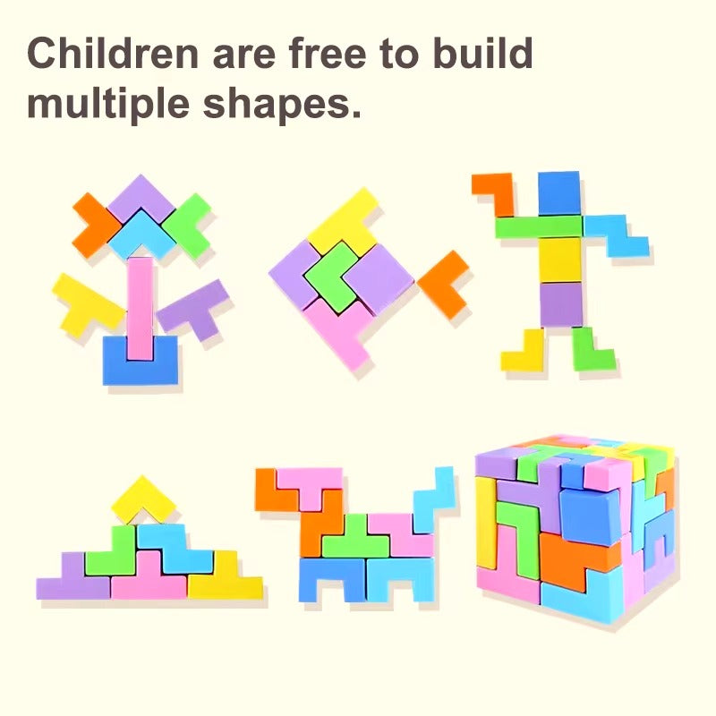 Fidtoy Tetris Blocks Challenge Game for Kids 51 Piece Spatial Puzzle Board Toy Age 4-12