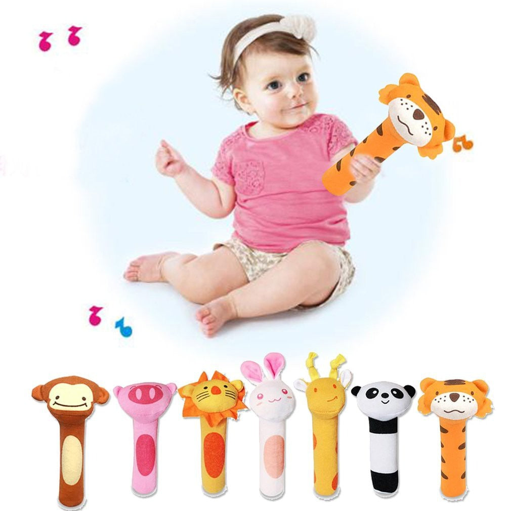 Fidtoy Soft Sound Animal Hand Bells Plush Squeeze Rattle for Babies, Lion Fabric Sound Stick with Gentle Rattle Sound, Yellow Orange Plush Sensory Toy for Newborn and Infant Play