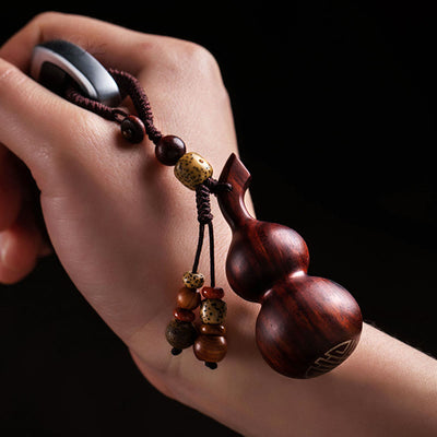 Porte-clés gourde en bois de santal rouge à petites feuilles et ébène du Tibet, protection et chance