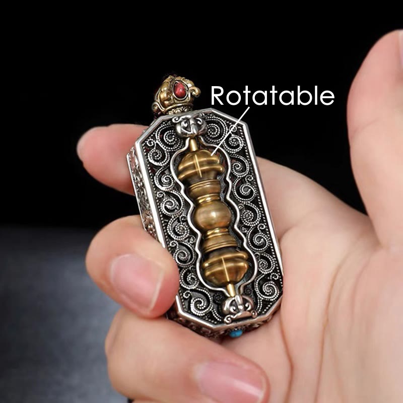 Buddha Stones Tibetan Om Mani Padme Hum Carved Dorje Vajra Rotatable Lotus Pattern Purity Rope Necklace Pendant Necklaces & Pendants BS 2
