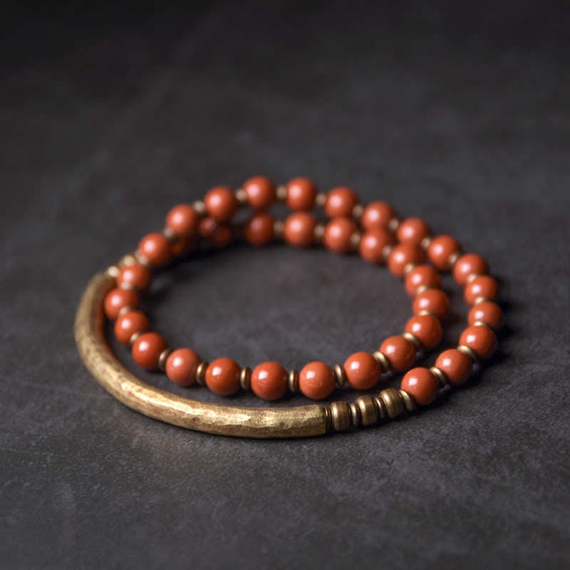 Buddha Stones Red Jasper Moss Agate Black Obsidian Crystal Copper Peace Couple Bracelet Bracelet BS 5