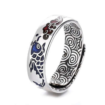 Buddha Stones Koi Fish Auspicious Cloud Design Luck Wealth Ring Ring BS 4