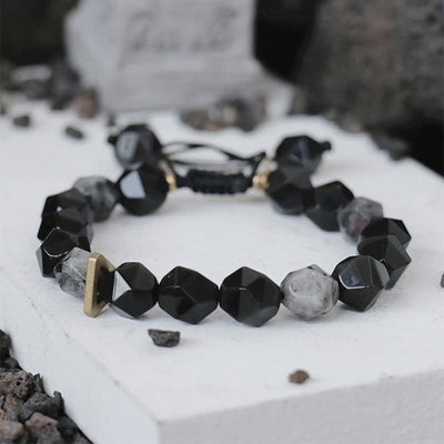 Buddha Stones Black Obsidian Black Glitter Stone Purification Bracelet Bracelet BS 2