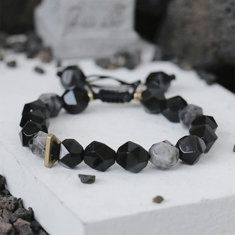 Buddha Stones Black Obsidian Black Glitter Stone Purification Bracelet Bracelet BS 2