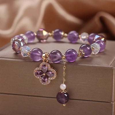 Buddha Stones "All the best for Calm and Wisdom" Amethyst Flower Bracelet Includes Gift Message Card - image 5