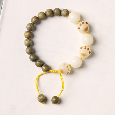 Buddha Stones Natural Green Sandalwood Bodhi Seed Cat Paw Claw Cure Bracelet Bracelet BS 5