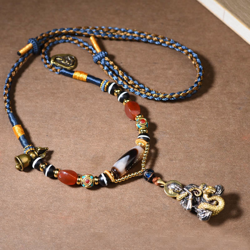 Buddha Stones Handmade Buddha Snake Skull Head Dzi Bead Serenity Rope Necklace Pendant (Extra 35% Off | USE CODE: FS35) - image 1