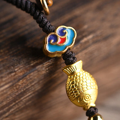 Buddha Stones Green Sandalwood Lucky Cat Koi Fish Cure Key Chain Phone Hanging Decoration Key Chain BS 15