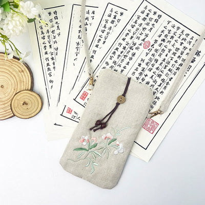 Buddha Stones Small Embroidered Flowers Crossbody Bag Shoulder Bag Cellphone Bag 11*20cm Crossbody Bag BS 23