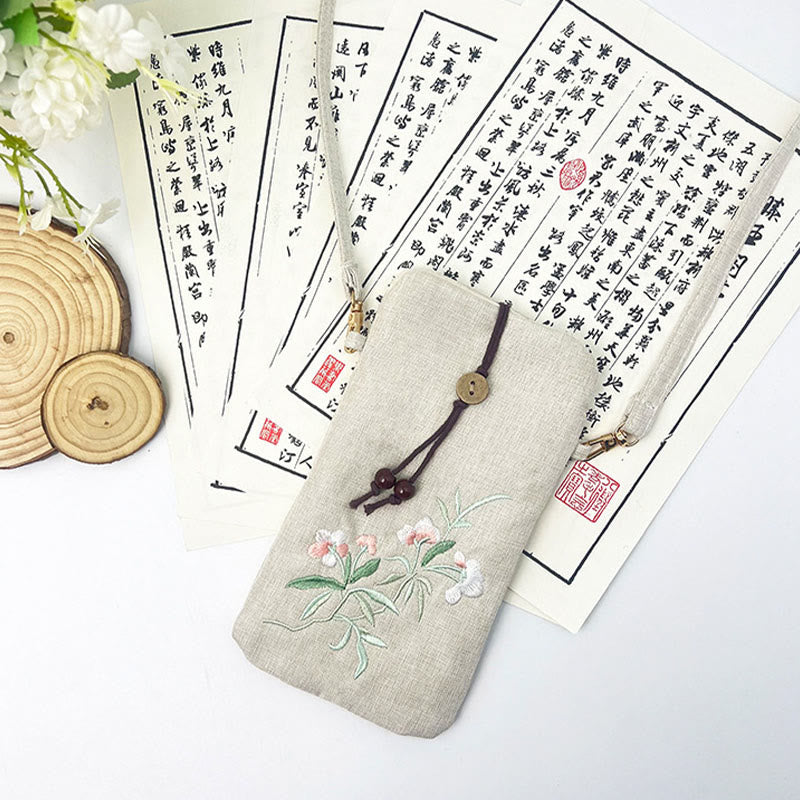 Buddha Stones Small Embroidered Flowers Crossbody Bag Shoulder Bag Cellphone Bag 11*20cm Crossbody Bag BS 23