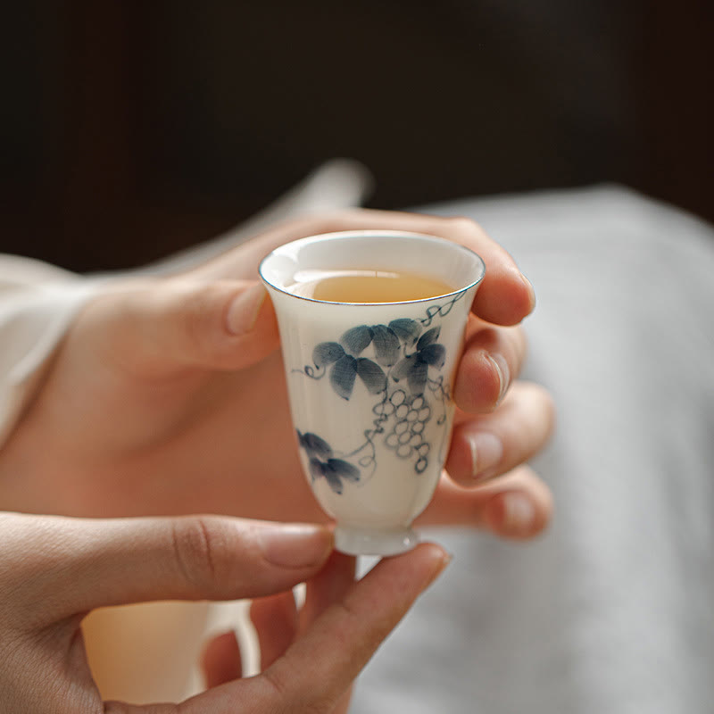 Buddha Stones Small Hand Painted Grapes Ceramic Teacup Kung Fu Tea Cup 30ml Cup BS 5