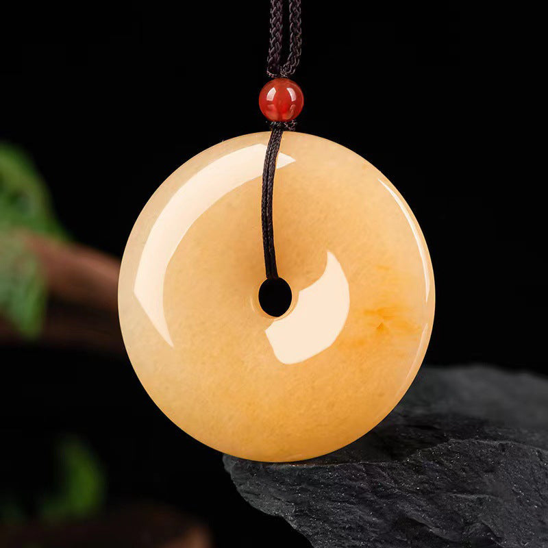 Buddha Stones Round Golden Silk Jade Peace Buckle Wealth Pendant Necklace Necklaces & Pendants BS 6