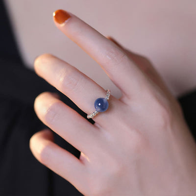 Buddha Stones 925 Sterling Silver Blue Candy Agate Healing Bead Ring Ring BS 7