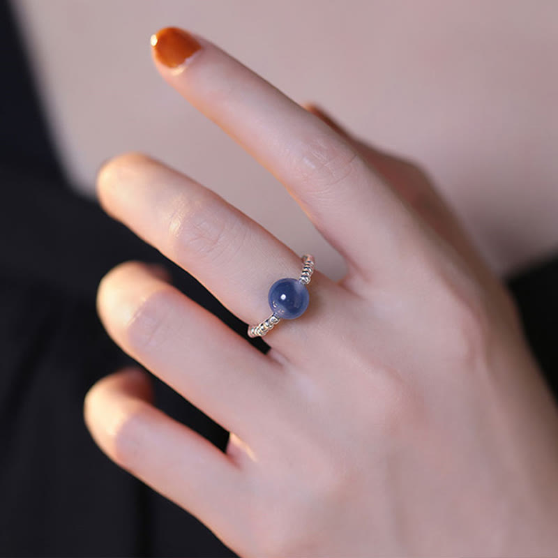 Buddha Stones 925 Sterling Silver Blue Candy Agate Healing Bead Ring Ring BS 7