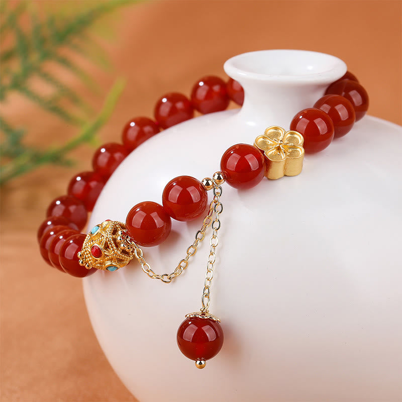 Buddha Stones Natural Red Agate White Agate Peach Blossom Self-acceptance Bracelet Bracelet BS 2