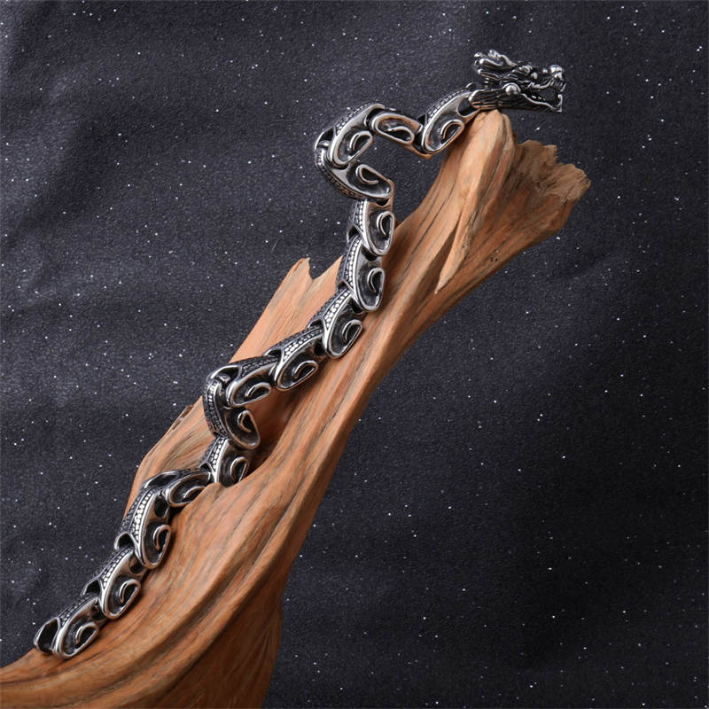 Buddha Stones Dragon Titanium Steel Luck Bracelet Bangle Bracelet Bangle BS 4
