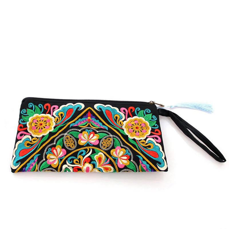 Buddha Stones Dragon Butterfly Cosmos Flower Embroidery Wallet Shopping Purse Purse BS 26