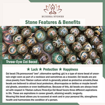 Buddha Stones Tibetan Three-eyed Dzi Bead Agate Protection Happiness Bracelet Bracelet BS 5