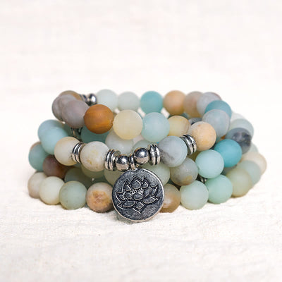 Buddha Stones Tibetan Amazonite Stone Blessing Lotus Mala Mala Bracelet BS 2