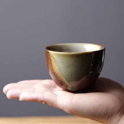 Buddha Stones Vintage Brown Beige Kiln Change Ceramic Teacup Kung Fu Tea Cup Bowl Cup BS 8