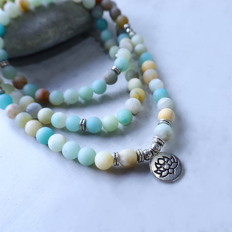 Buddha Stones Tibetan Amazonite Stone Blessing Lotus Mala Mala Bracelet BS 4