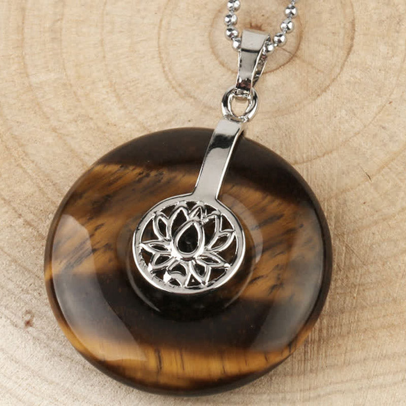 Buddha Stones Various Crystal Amethyst Pink Crystal Lotus Healing Necklace Pendant Necklaces & Pendants BS Tiger Eye