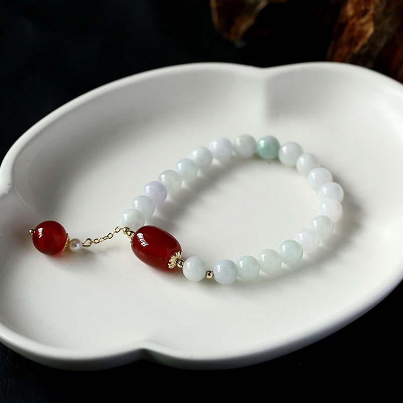Buddha Stones Natural White Jade Agate Protection Bracelet Bracelet BS 10