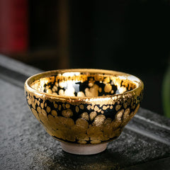 Buddha Stones 24K Gold Spot Pattern Chinese Jianzhan Ceramic Teacup Kung Fu Tea Cup Bowl With Gift Box Jian Zhan Tea Cup BS 7.2cm*4.1cm*70ml