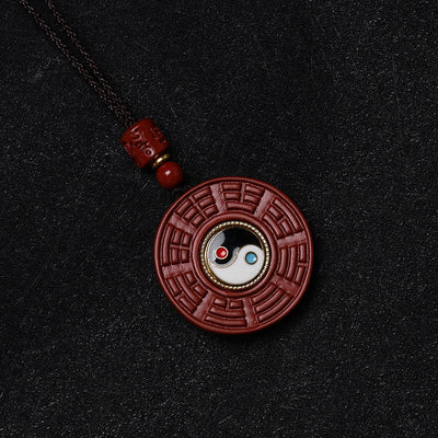 Buddha Stones Natural Cinnabar Bagua Rotatable Yin Yang Keep Away Evil Spirits Necklace Pendant Necklaces & Pendants BS 5
