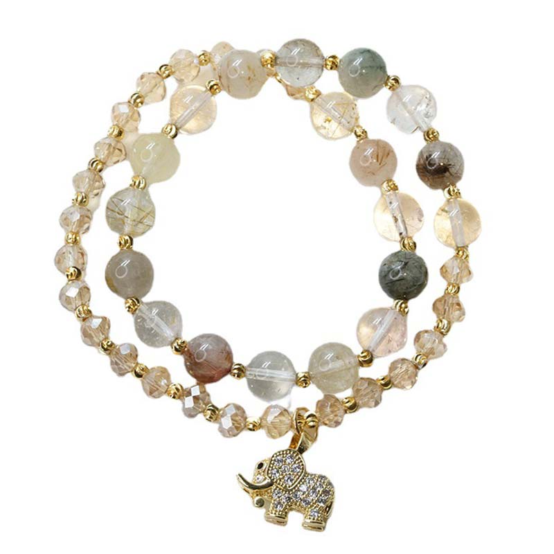Buddha Stones Rose Quartz Elephant Healing Energy Charm Bracelet Bracelet BS 12