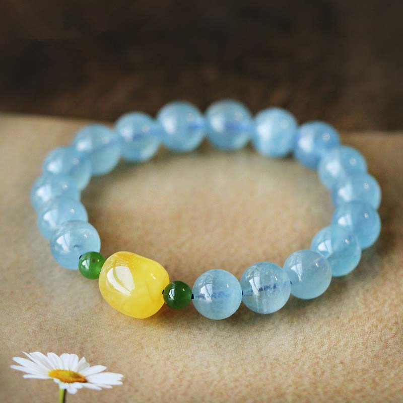 Natural Aquamarine Amber Beads Serenity Healing Bracelet Bracelet BS 9