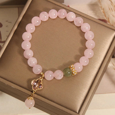 Buddha Stones Natural Pink Crystal Four Leaf Clover Soothing Bracelet Bracelet BS 6