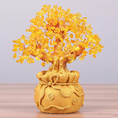Arbre à monnaie en citrine naturelle Foviel – Ornement en pierres précieuses Feng Shui pour la prospérité