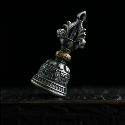 Buddha Stones Tibet 925 Sterling Silver Om Mani Padme Hum Dorje Bell Vajra Engraved Enlightenment Pendant Hanging Decoration Dorje BS 2