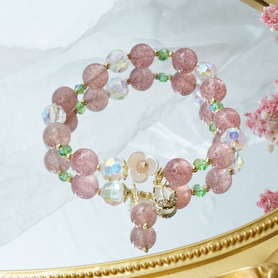 Buddha Stones Strawberry Quartz Rutilated Quartz Fluorite Flower Healing Bracelet Bracelet BS 9