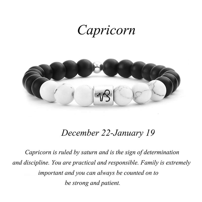 Buddha Stones 12 Constellations of the Zodiac Natural Frosted Stone White Turquoise Bead Fortune Bracelet Bracelet BS Capricorn