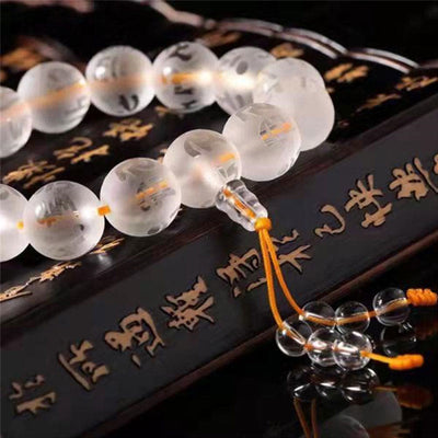 Foviel Tibet Weiß Kristall Schwarz Onyx Om Mani Padme Hum-Meditation Armband