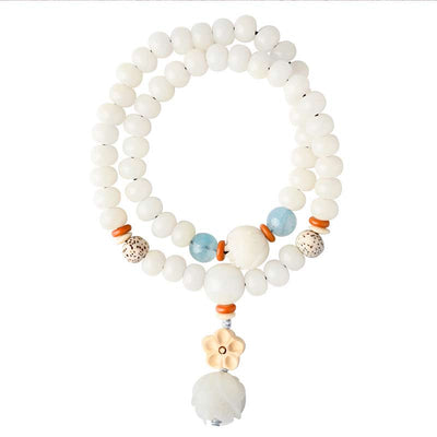 Bracelet de bénédiction lotus Bodhi en jade blanc tibétain Foviel