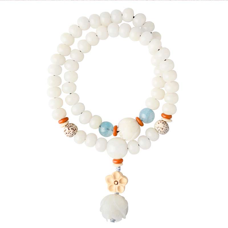 Bracelet de bénédiction lotus Bodhi en jade blanc tibétain Foviel