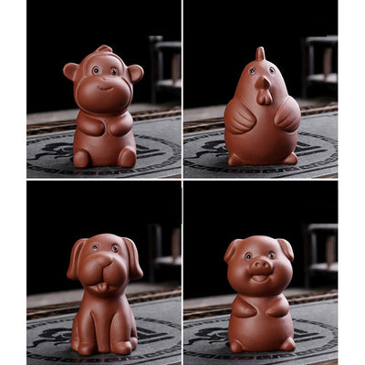 Buddha Stones Chinese Zodiac Purple Clay Wealth Ceramic Tea Pet Home Figurine Decoration Decorations BS 21